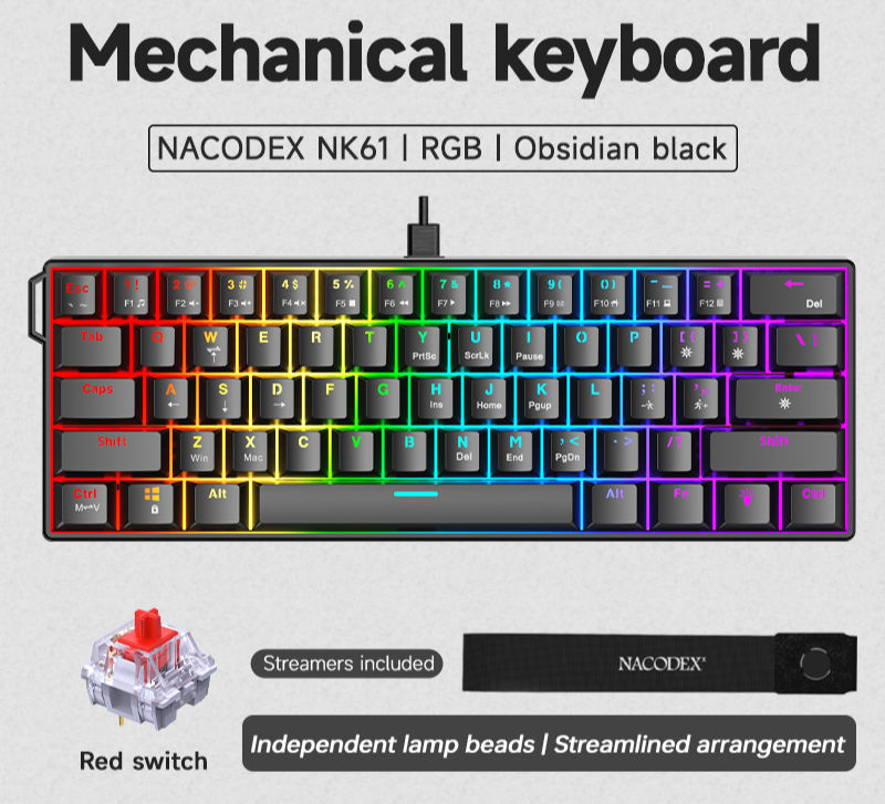 Thumbnail: AJAZZ NK61 Gaming Keyboard – 60% RGB & Hot-Swappable