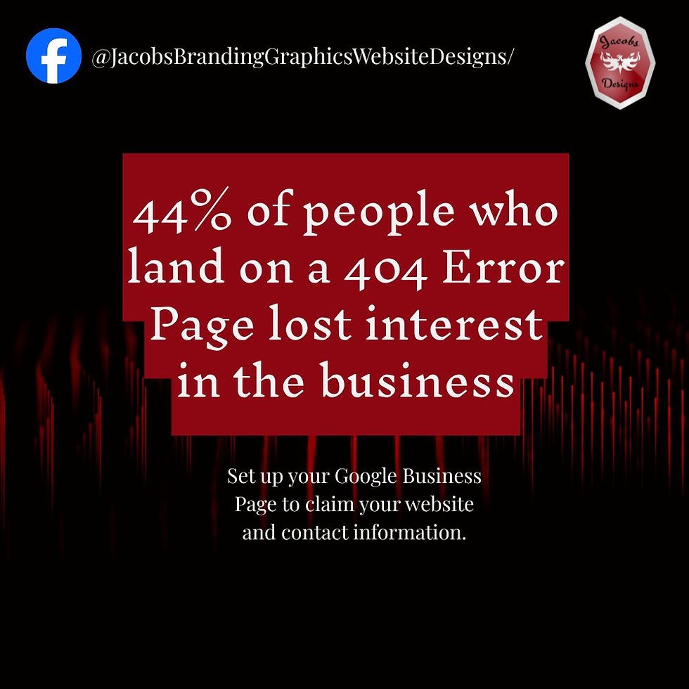 44% of people land on a 404 Error Page lost interest in the business. Set up your Google Business Page to claim your website and contact information.