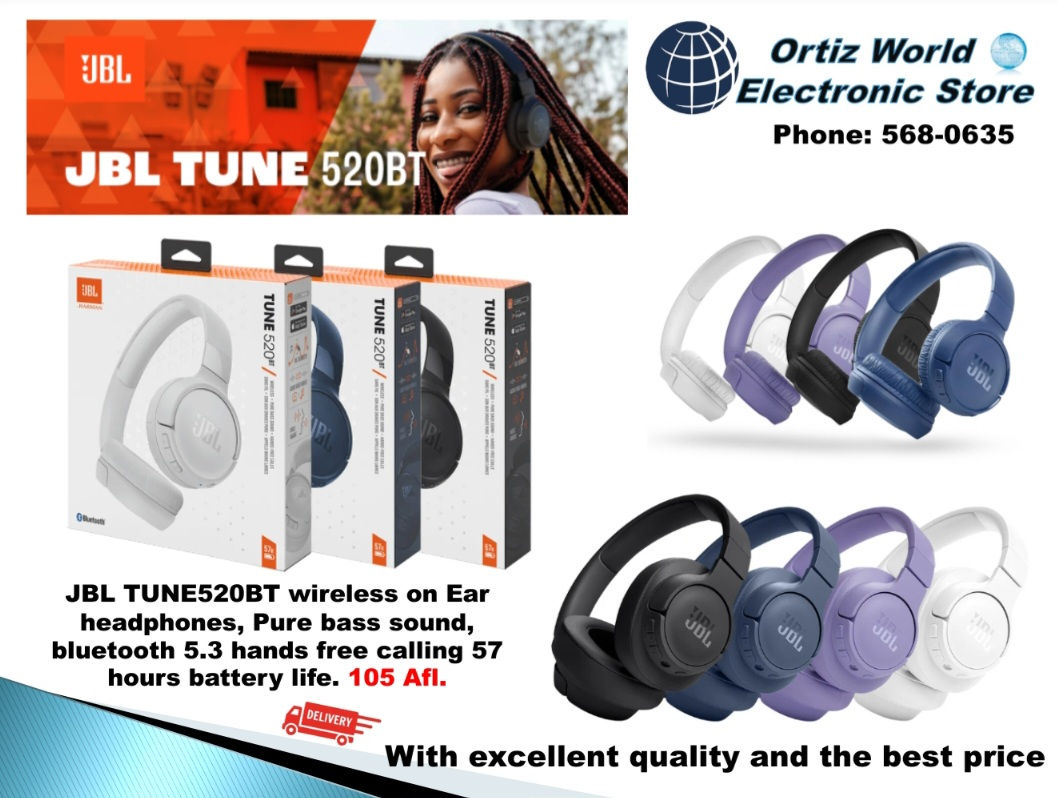 JBL Tune 520BT wireless headphone bluetooth 5.3, pure bass sound