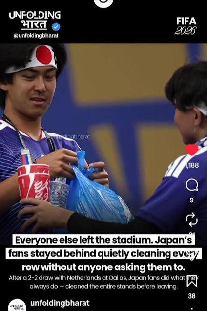 FIFA World Cup begins. Fans from Japan repeat what they did in the last Football World Cup in Qatar drawing admiration from across the world. Photo courtesy unfoldingbharat / Instagram