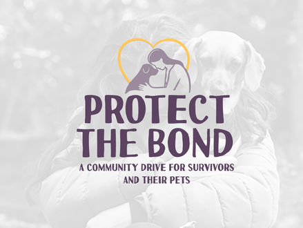 Image of a girl hugging her dog with the Protect the Bond event logo