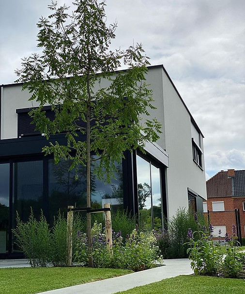 Tuinontwerp met beplanting dicht bij de woning
