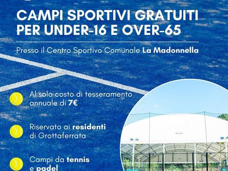 Grottaferrata – Campi sportivi gratuiti per residenti under-16 e over-65 al Centro sportivo comunale ‘La Madonnella’