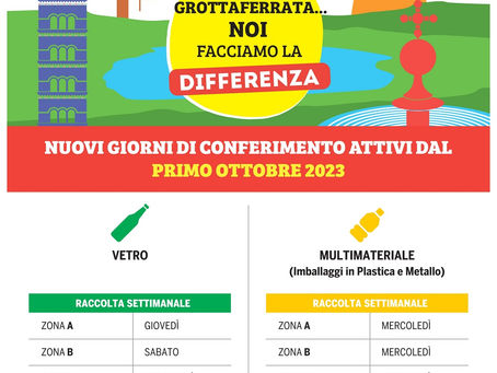 Grottaferrata - Raccolta Differenziata: dal 1 ottobre torna la raccolta settimanale del vetro