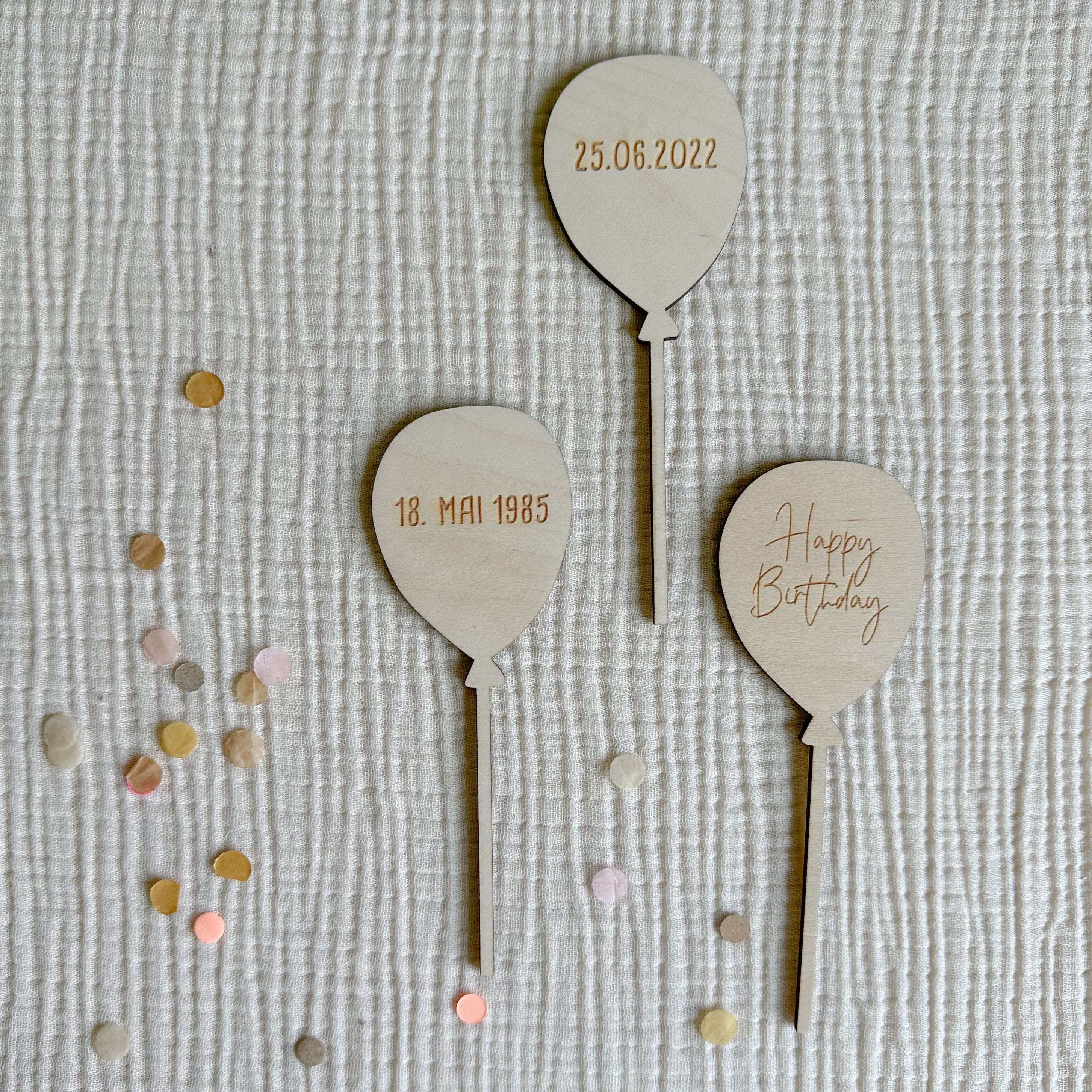Caketopper, Luftballon, Geburtsdaten, Gravur, Name, personalisiert