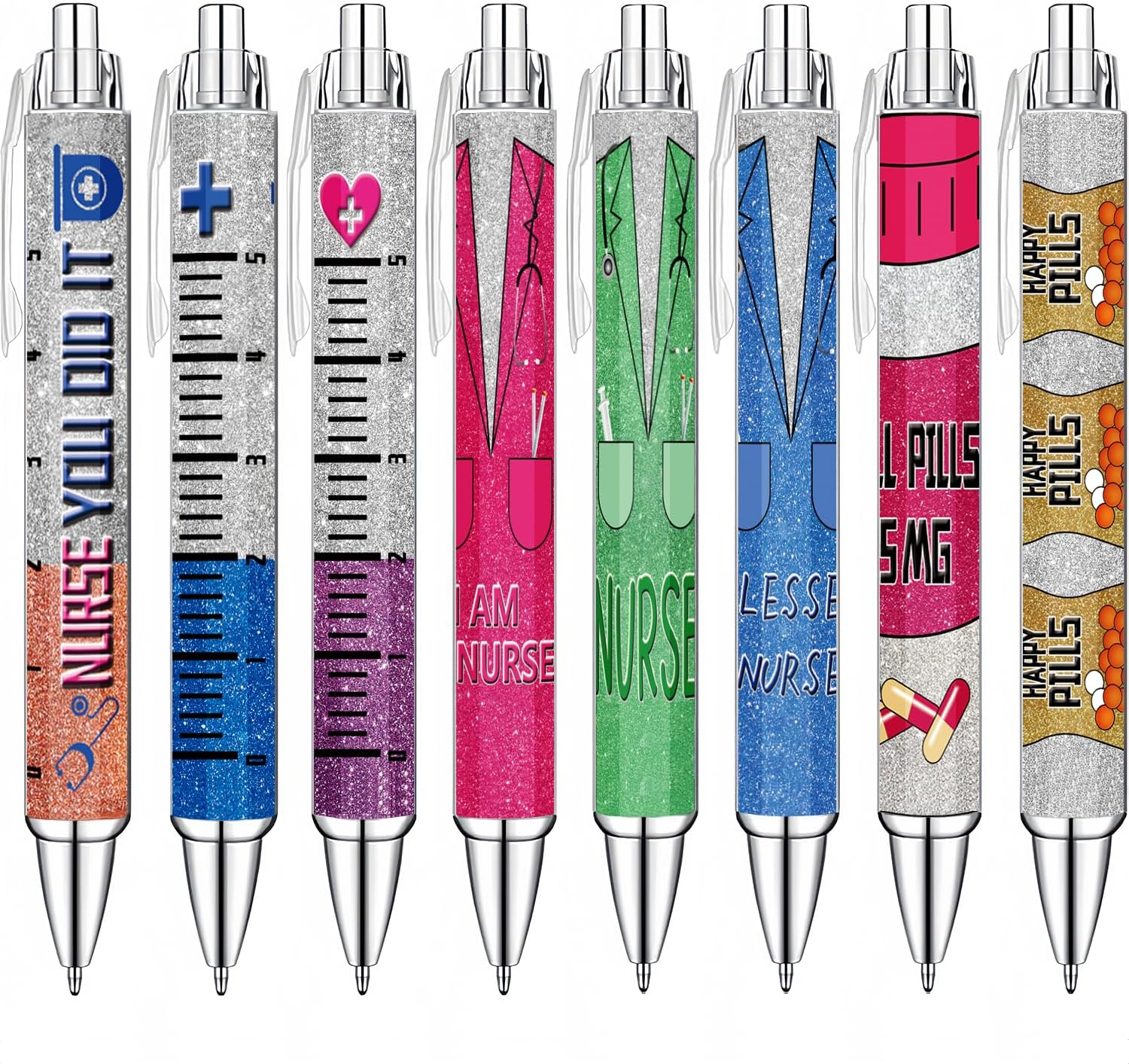 8 Nurse Ballpoint Pens,Gift for Nurse Week, Lovely Cartoon Cute Retractable Nurs