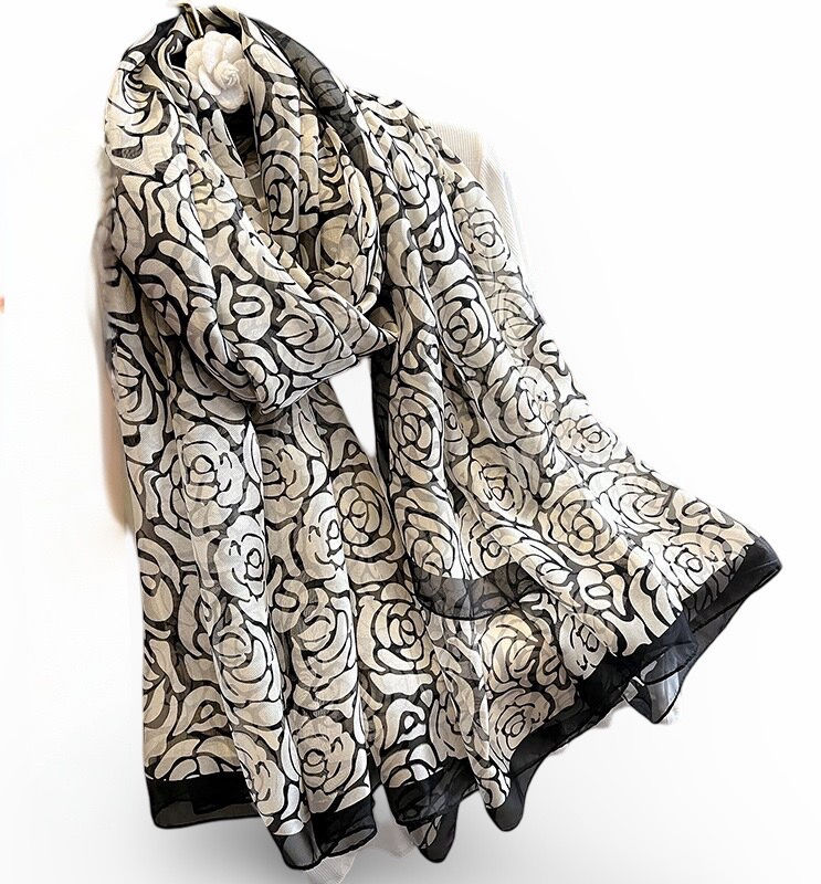 Bold Floral Long Voile Scarf