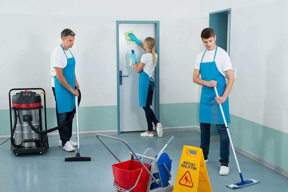 Cleaning team is working