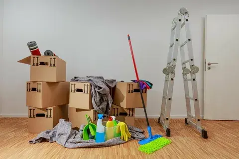 Moving boxes, Cleaning supplies
