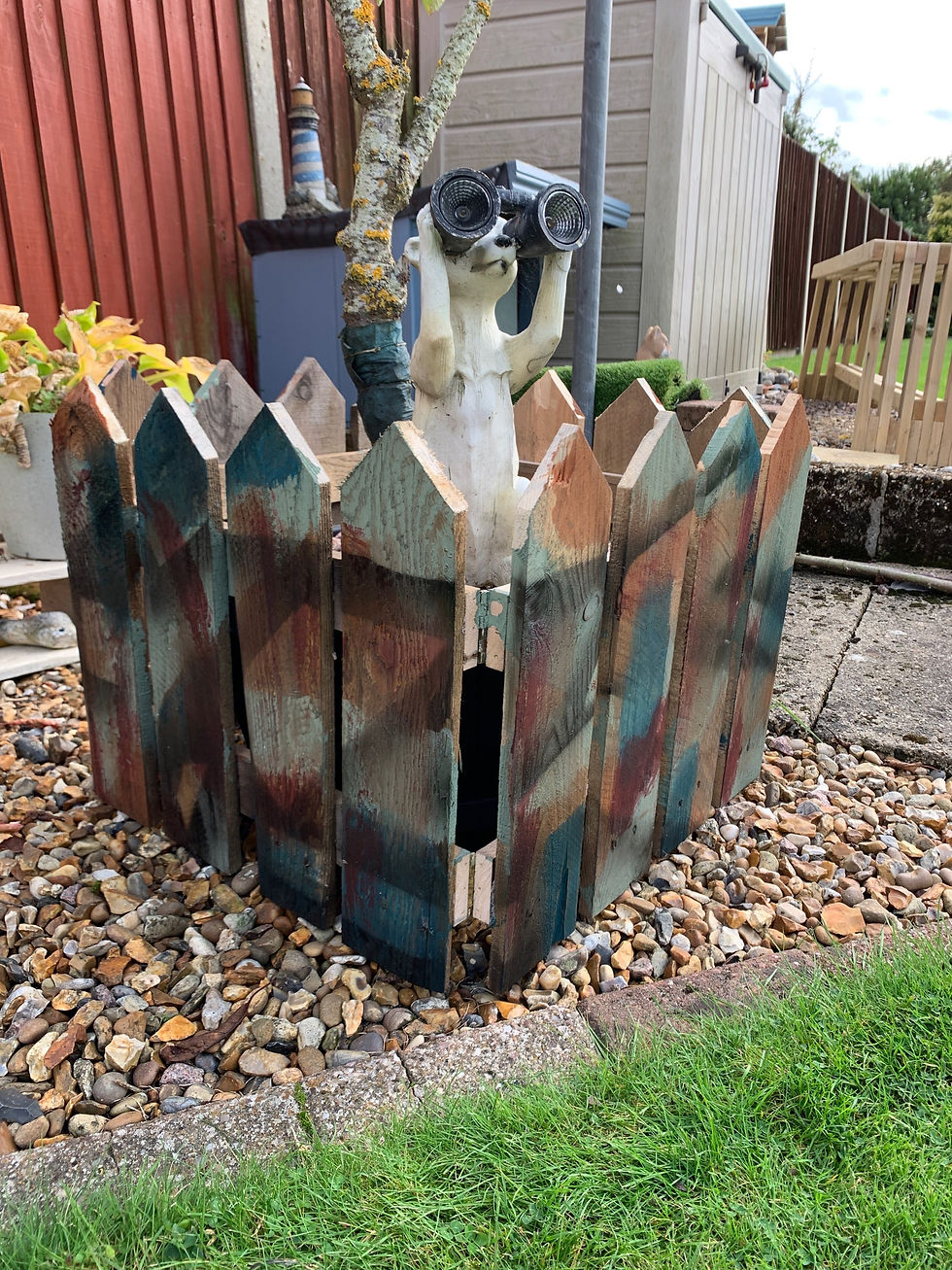 Thumbnail: Wooden small picket fence with wild paint design