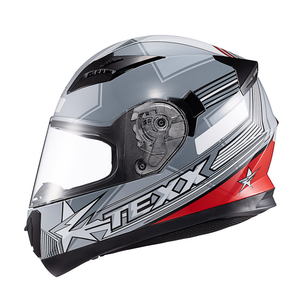 Capacete Texx Strike Superstar Cinza Vermelho Branco Brilho
