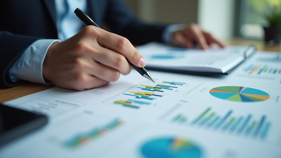 Close-up view of a hospitality business owner reviewing growth charts