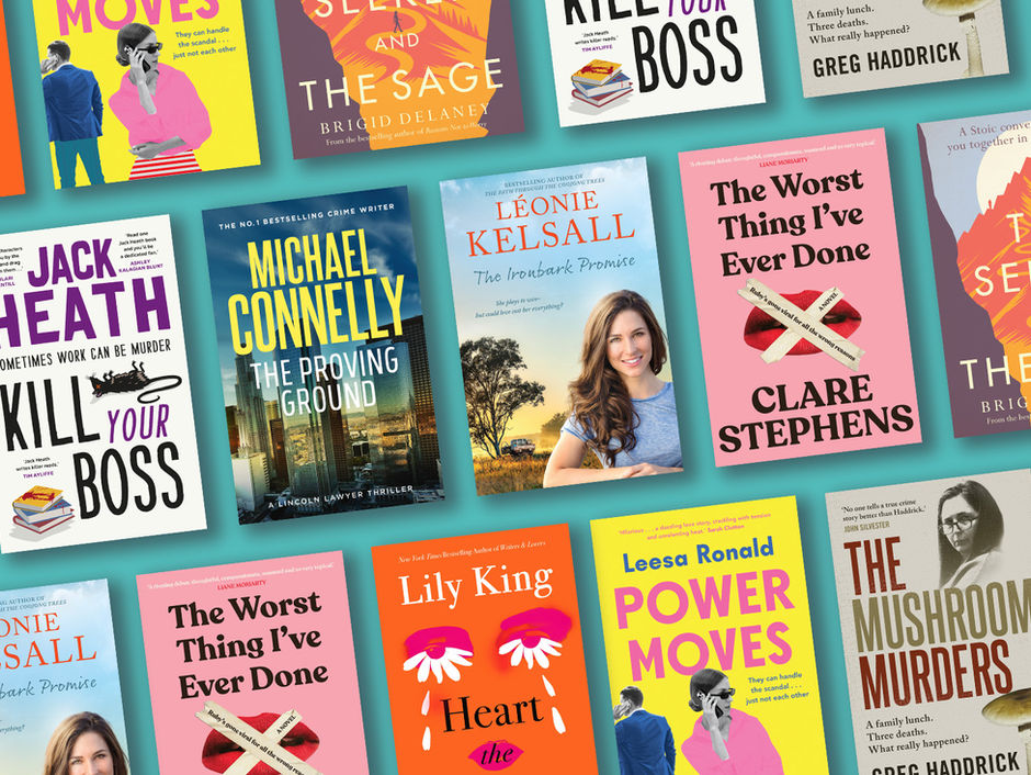 A collection of books on a brightly coloured background.