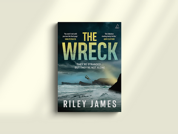 Book cover for The Wreck by Riley James, with stormy sea, cliffs, and a small plane; tagline says they’re stranded but not alone.