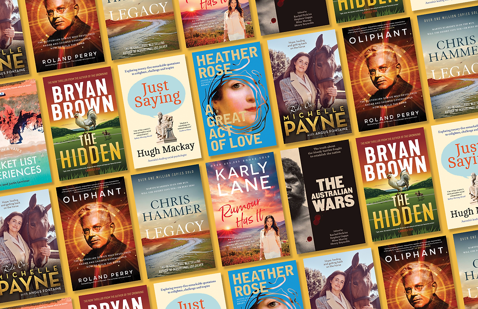Colorful book covers on a yellow background.