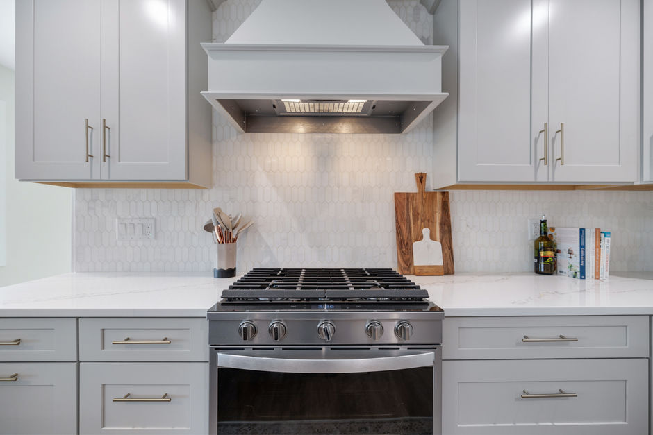 Modern stove range with hood vent crown point Indiana