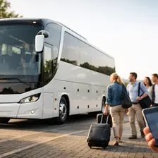 Coach Hire Direct coach parked ready for group travel in Near Me