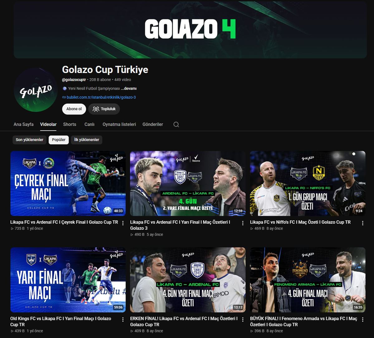 Golazo Cup Türkiye YouTube kanalı