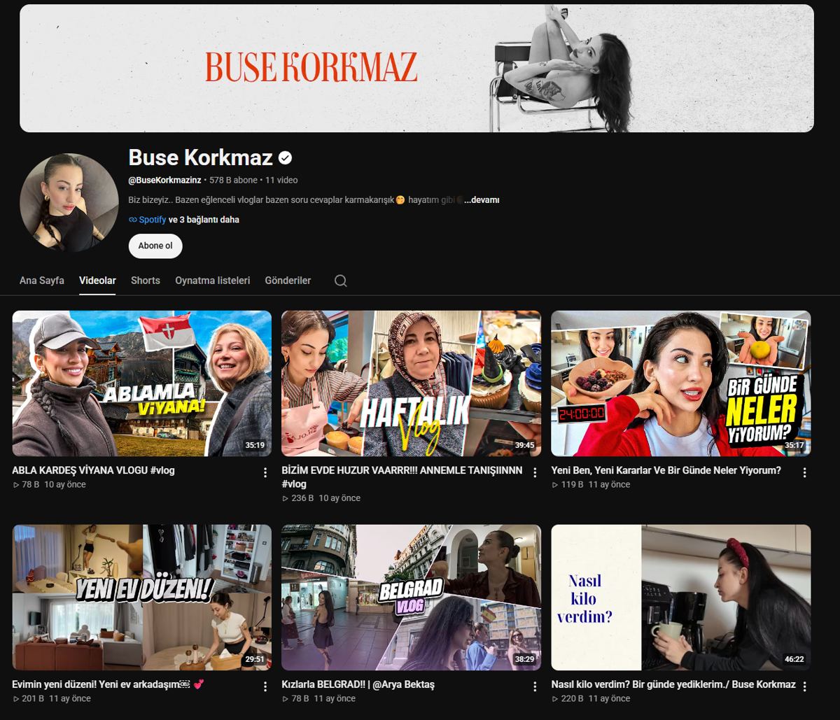 Buse Korkmaz YouTube kanalı