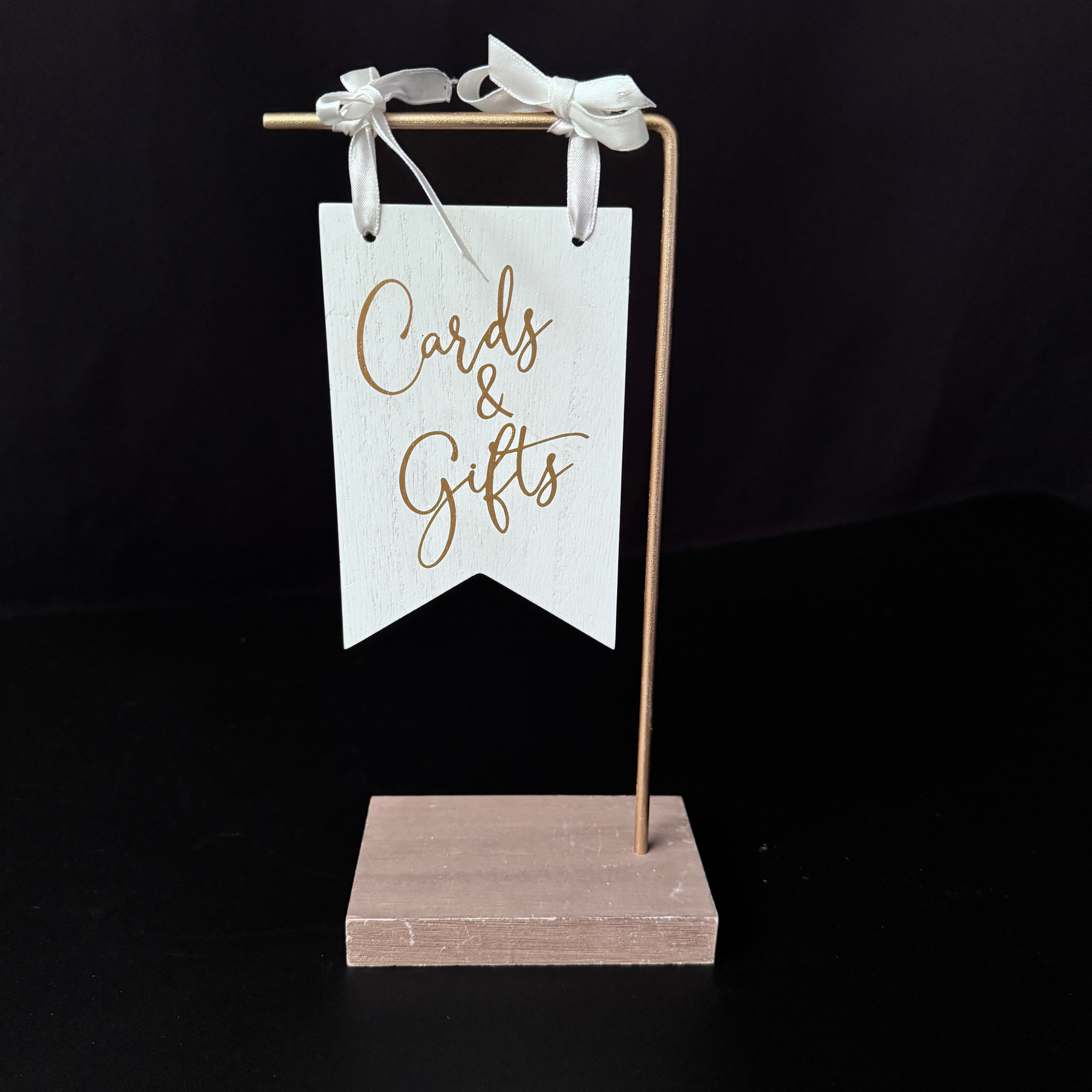 White & Gold Wood 'Cards & Gifts' Sign with Ribbons