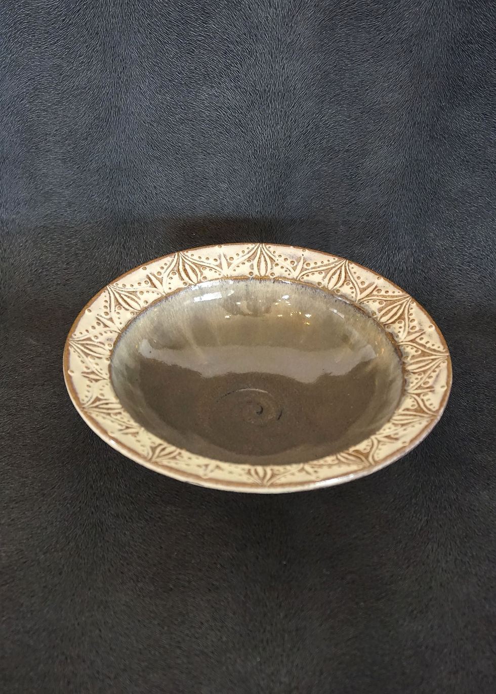 Thumbnail: ceramic carved pasta bowl with a grey and white glaze