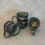 Thumbnail: 3 small black and green espresso cups side view