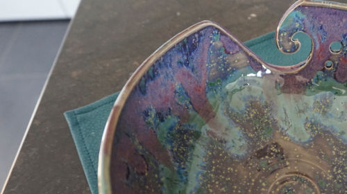 Thumbnail: Purple and green ceramic yard brown top view