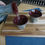 Thumbnail: Blue, grey and green sake bottle and 2 cups top view