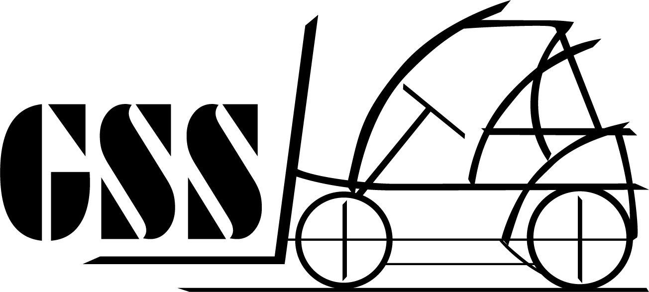 Ein Gabelstapler schiebt das Logo von GSS AG