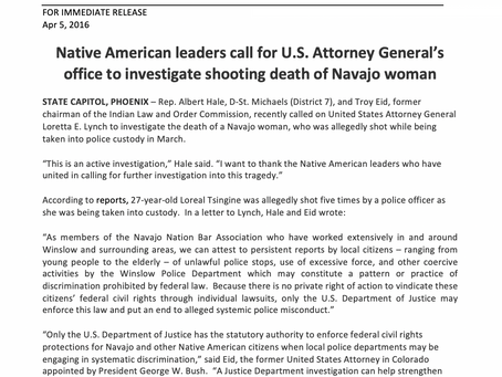Native American leaders call for US AG office to investigate shooting death of Navajo woman