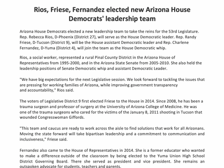 Rios, Friese, Fernandez elected new Arizona House Democrats' leadership team