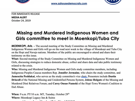 PRESS RELEASE: Missing and Murdered Indigenous Women and Girls to meet in Moenkopi/Tuba City