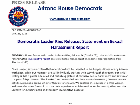 Democratic Leader Rios Releases Statement on Sexual Harassment Report 
