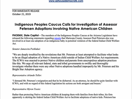 PRESS RELEASE: Indigenous Peoples Caucus Calls for Investigation of Assessor Petersen Adoptions