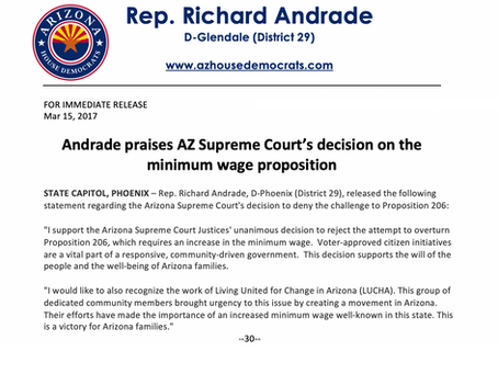 Andrade praises AZ Supreme Court's decision on the minimum wage proposition