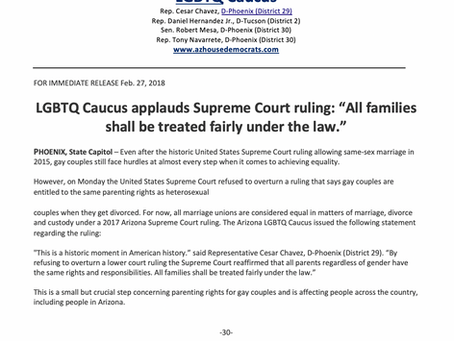 LGBT Caucus applauds SCOTUS ruling: "All families shall be treated fairly under the law."