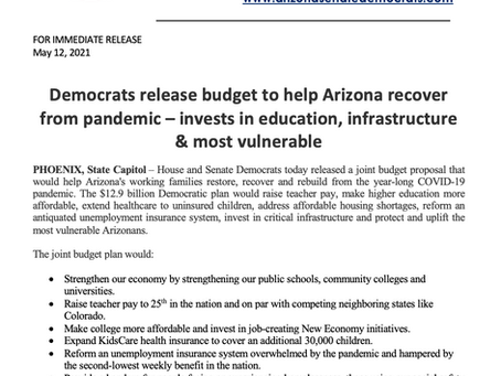 PRESS RELEASE: Democrats release budget to help Arizona recover from pandemic
