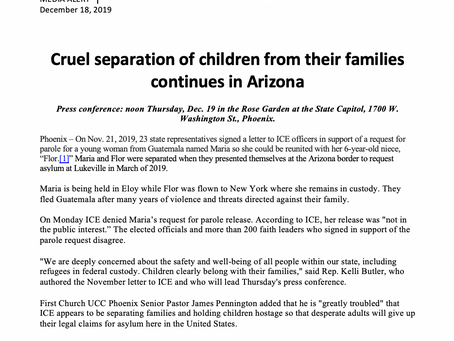 PRESS RELEASE: Cruel separation of children from their families continues in Arizona