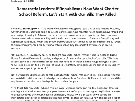 Dem Leaders: If GOP now want Charter School Reform, let's start with our bills they killed