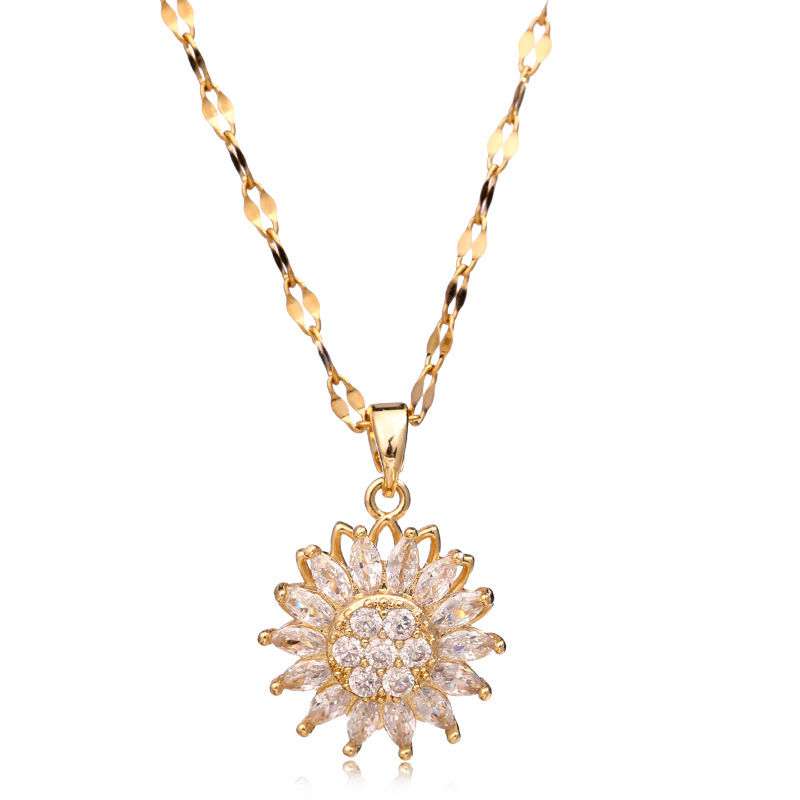 Miniatura: Double-layer Rotatable Sunflower Necklaces For Women Chain Choker Stainless Stee