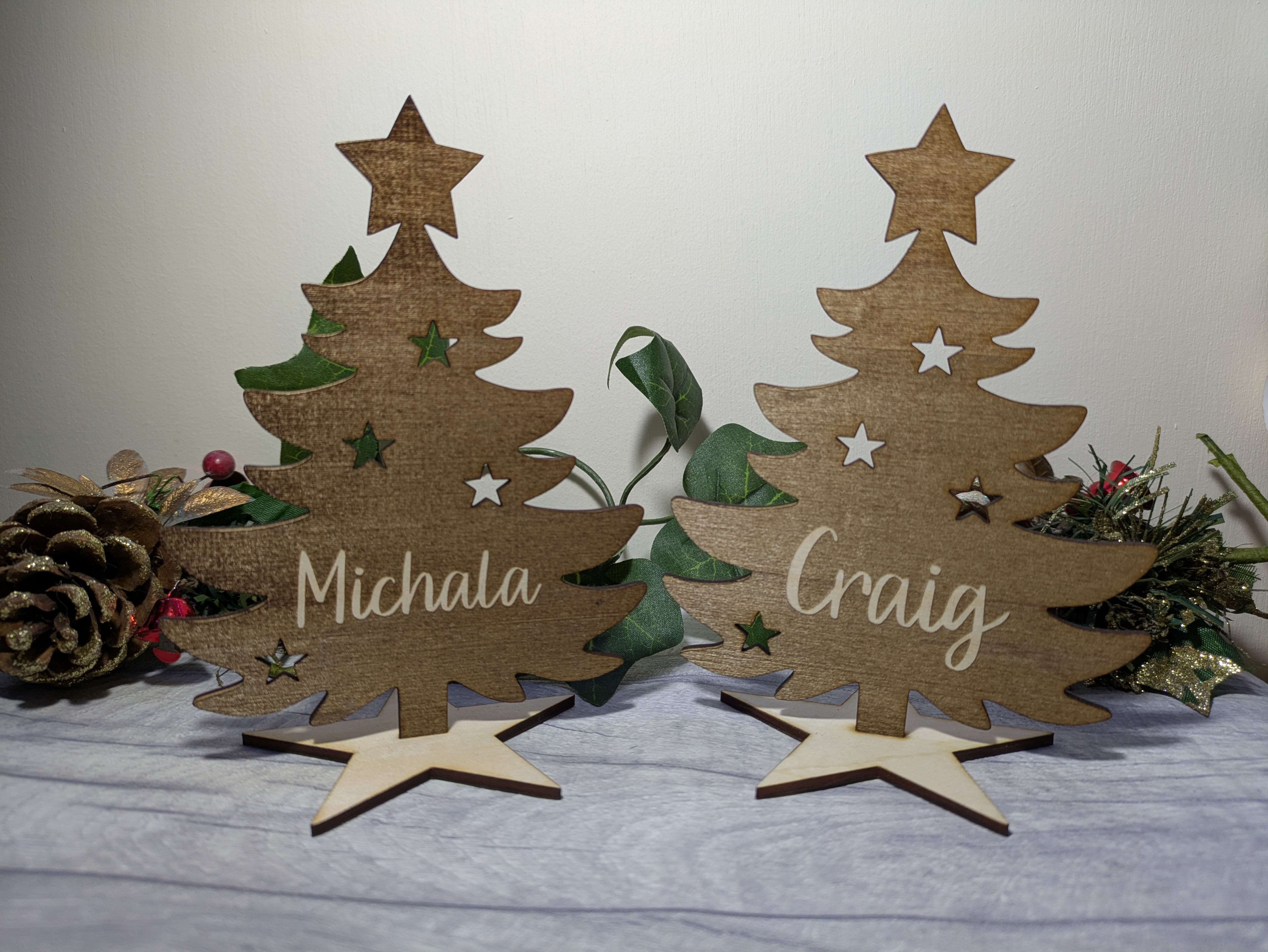 Personalised Wooden Christmas Tree Table Decorations - Table Name Places