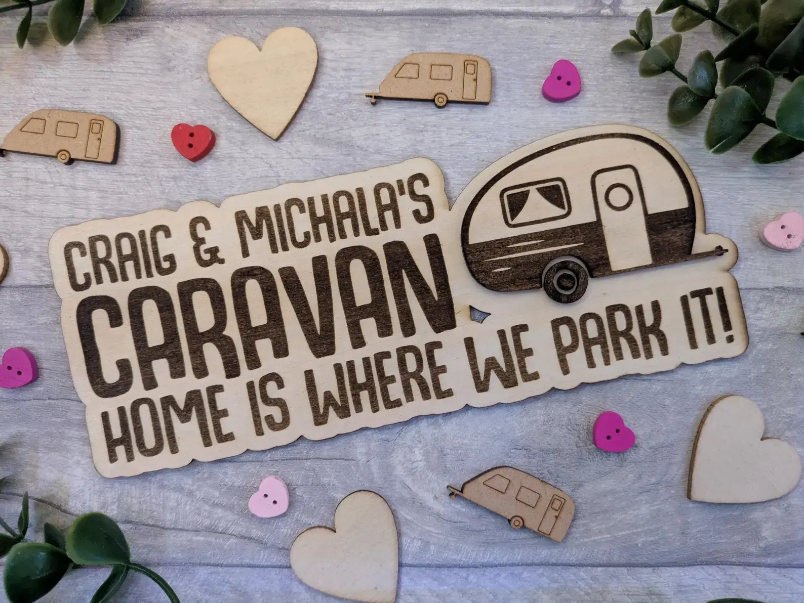 Personalised Laser Cut Wooden Caravan Sign: 3D Wall Mounted Caravan Plaque