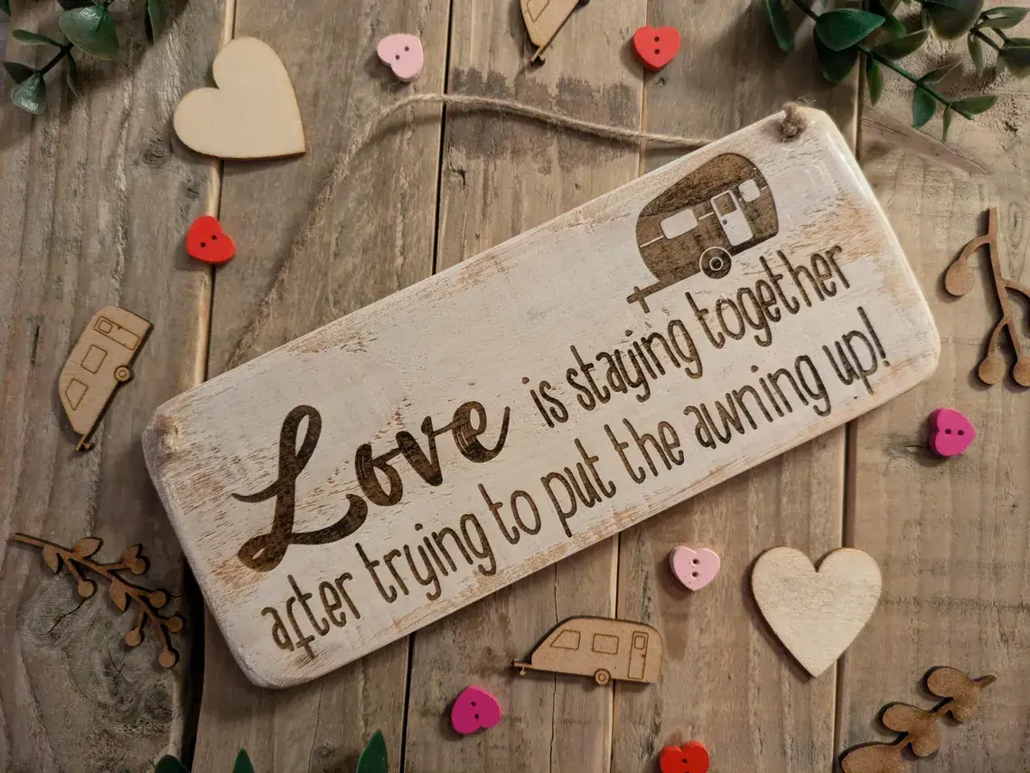 Handmade Rustic Wooden Caravan Awning Sign - Laser Engraved - Caravan Gift