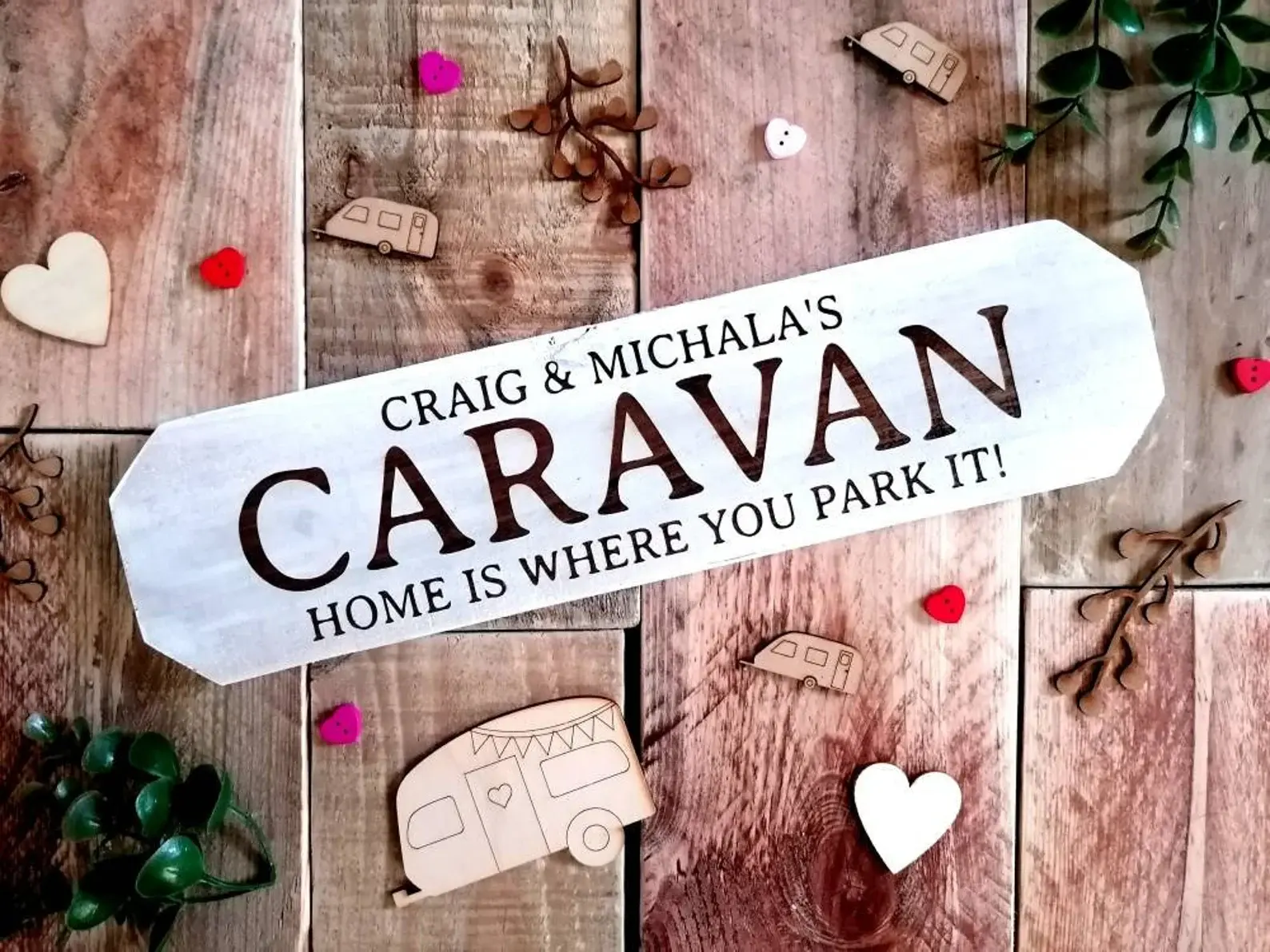 Handmade Wooden Personalised Caravan Sign - Laser Engraved Caravan Decor