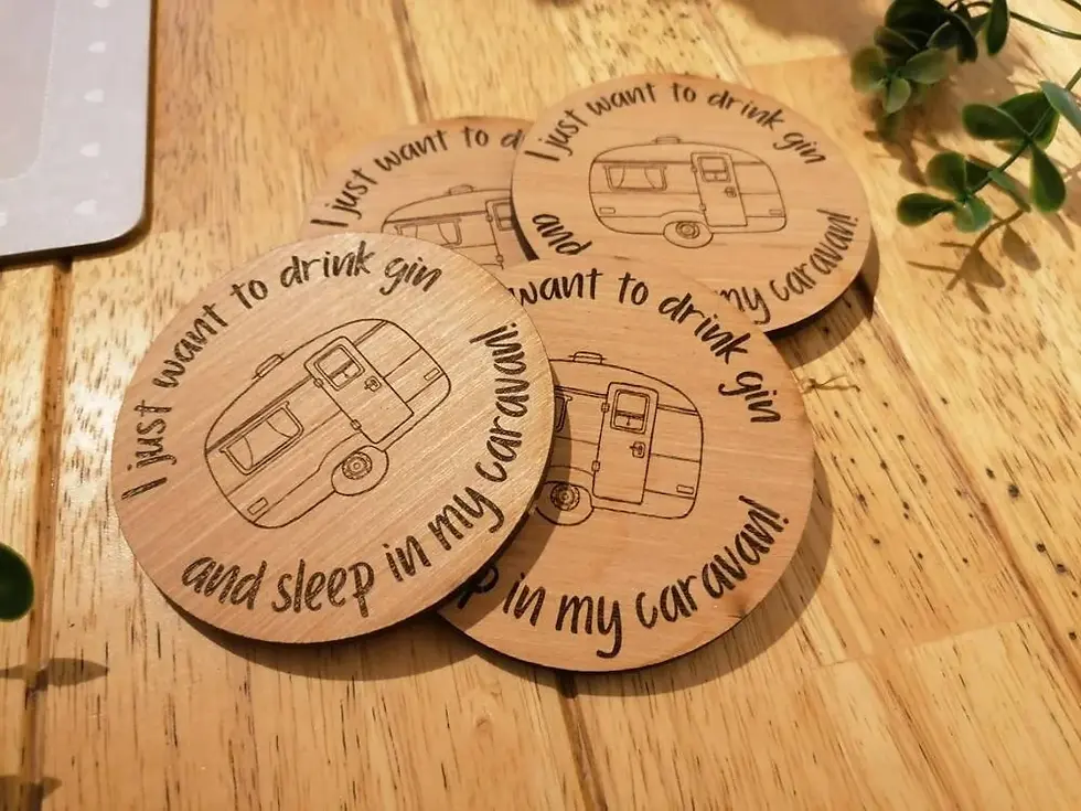 Thumbnail: Handmade Laser Engraved Round Wooden Drinks Coasters - Personalised Gift