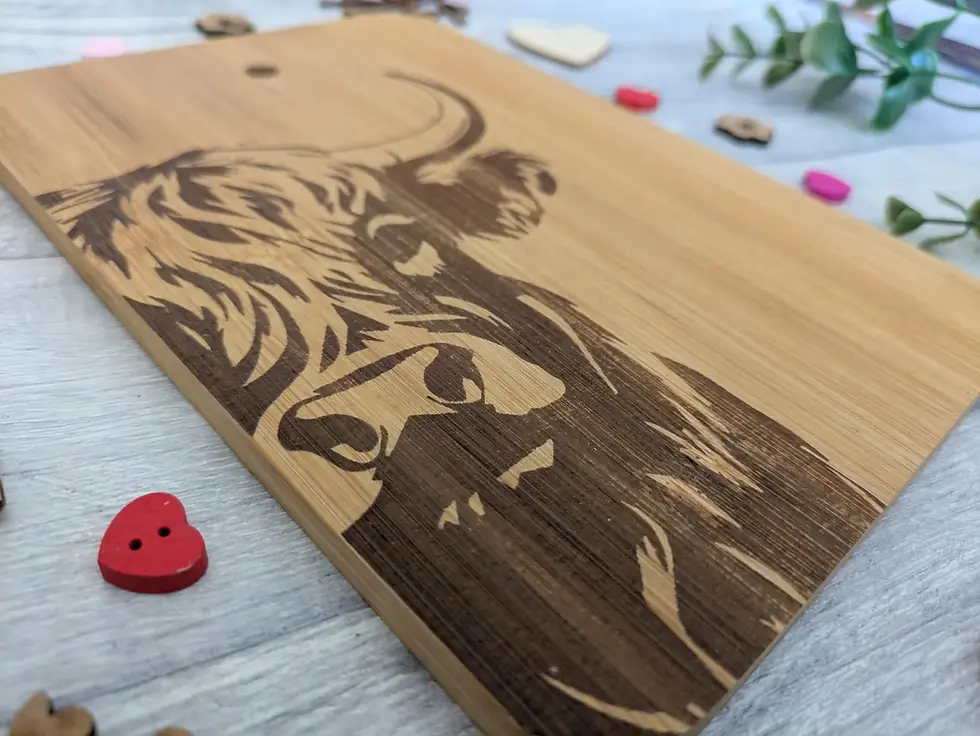 Thumbnail: Highland Cow Wooden Chopping Board - Personalised Chopping Board 22x14cm