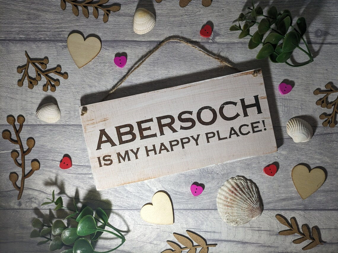 Handmade Rustic Wooden Abersoch is my Happy Place Sign - Abersoch Gift