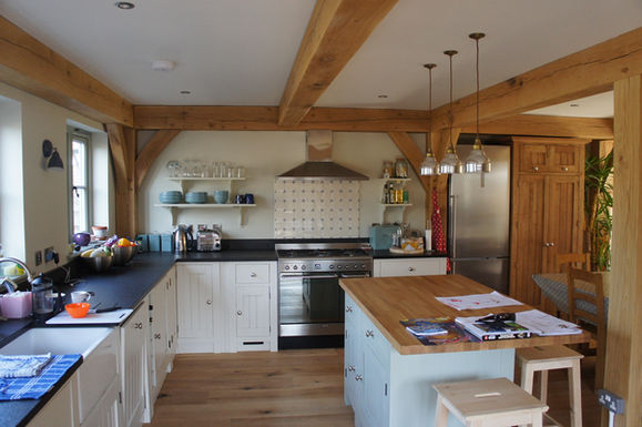 kitchen of oak timber framed house in Scotland