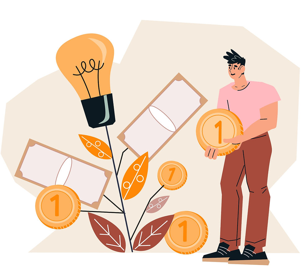 A man standing next to a plant, symbolizing the income gained from his investments.