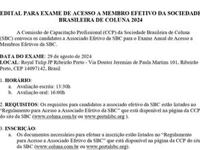 Edital para exame de acesso a Membro Efetivo da Sociedade Brasileira de Coluna 2024